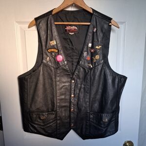 Y2K Leather Vest Sz 44 w/ Pins & Patches